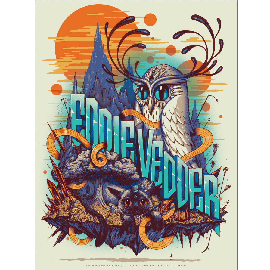 Jeff Soto（ジェフ・ソート） Eddie Vedder（エディ・ヴェダー）Sao Paulo 2014 シルクスクリーンポスター