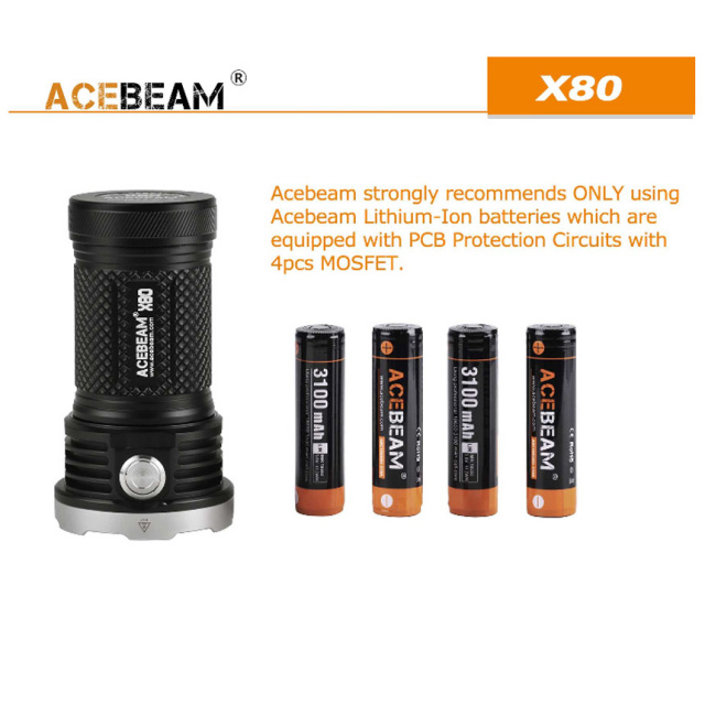 ACEBEAM X80 40000lu IMR 18650 4本付き X80 Powerful Flashlight|Acebeam® Official Store |High