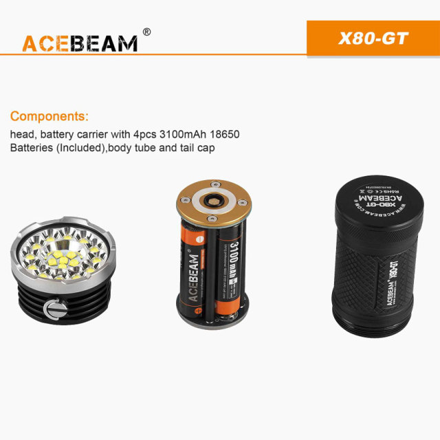 ACEBEAM X80-GT 送料無料　値下げ可能 ACEBEAM(エースビーム) X80-GT 32000lm CREE XHP50.2搭載4×18650