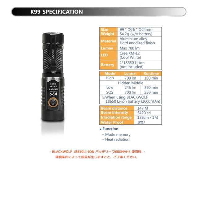 BLACKWOLF（ブラックウルフ）】ハンディライト [リフレクタータイプ