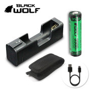 【BLACKWOLF(ブラックウルフ)】充電クレードルLi-1700(1本用)+18650リチウムイオンバッテリー充電 5V1A 通電性優秀(スプリング端子純金めっき) 充電をランプで表示 マイクロUSBケーブル付き