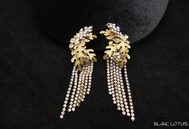 Miriam Haskell（ミリアム・ハスケル）　ゴールドリーフとラインストーンのイヤリング