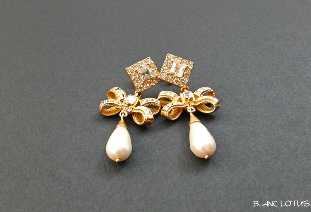 ヴィンテージ　リボンのついたパールイヤリング