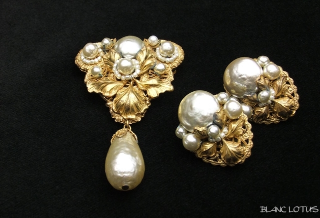 Miriam Haskell’ミリアム・ハスケル）　パールのブローチとイヤリングのセット