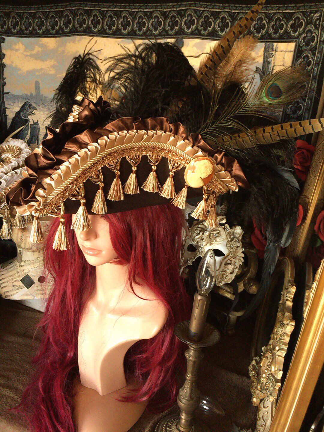 Bloody Roseオリジナル★トリコーン帽子★羽帽子 トリコーンハット カメオ