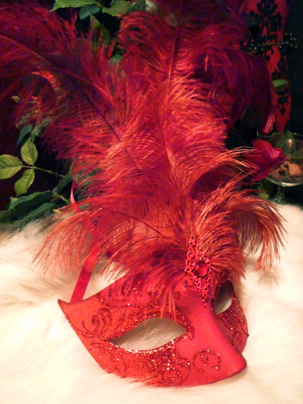 べネチアンマスク　仮面　　ゴシック　アイマスク◆Center feather　red