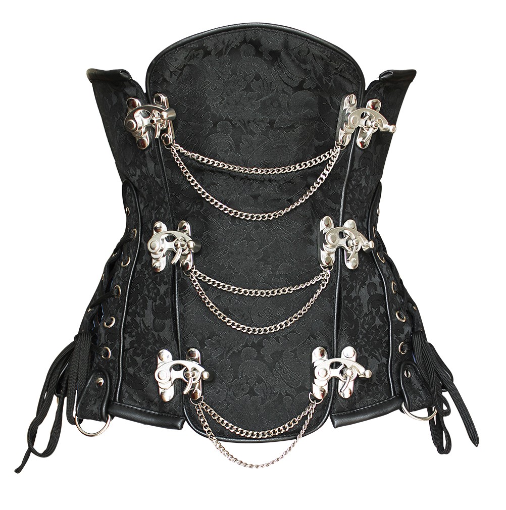 22インチ・アンダーバストコルセット　スチームパンク・ゴシック・ビクトリアン・ Black Side-laced