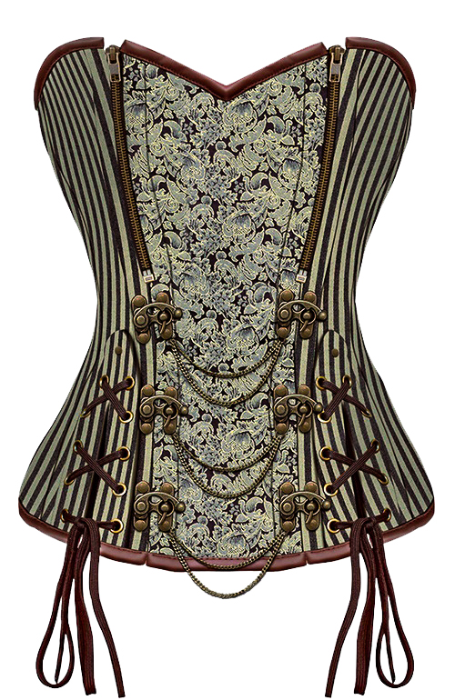 オーババストコルセット　スチームパンク・ゴシック・ビクトリアン　ボルケード・ Brown Gold
