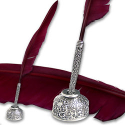 アルケミーゴシック　羽根ペン＆ホルダー　真紅の羽根とスカル