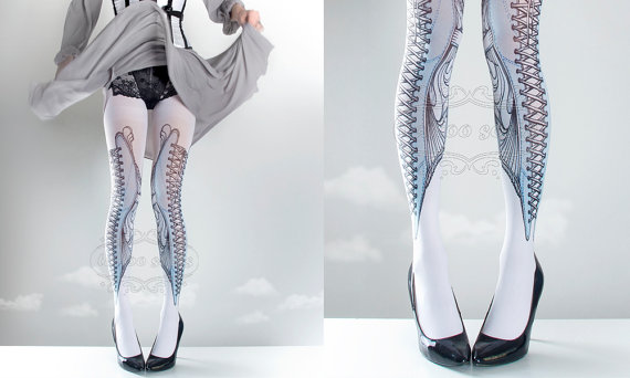 プリントタイツ☆エリザベスコルセット柄タイツ☆Elizabeth corset Tights