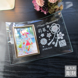 七五三 写真 名入れ 写真立て フォトフレーム フォトスタンド お祝い 内祝い 両親 お返し プレゼント L版 縦型 横型　女の子【女の子の七五三フォトフレーム・花結Hanayui・シングル】