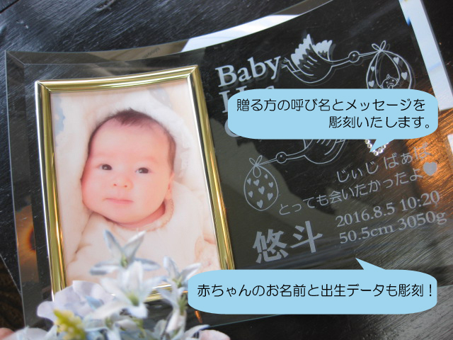 出産内祝いの名入れフォトフレーム・こうのとりのお仕事・両家のご両親