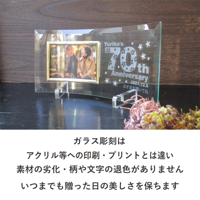 還暦・古希・喜寿などのお祝いメッセージ入りガラスの名入れフォト