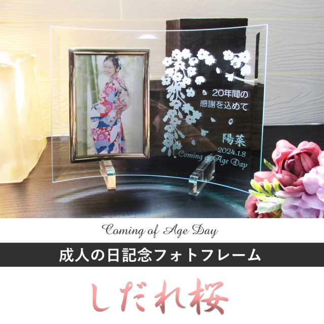 成人の日記念フォトフレーム・しだれ桜【ガラスのギフト＆メモリアルの