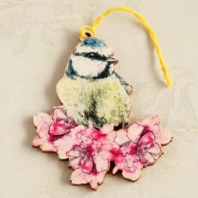 桜とブルーティット　木製メッセージカード