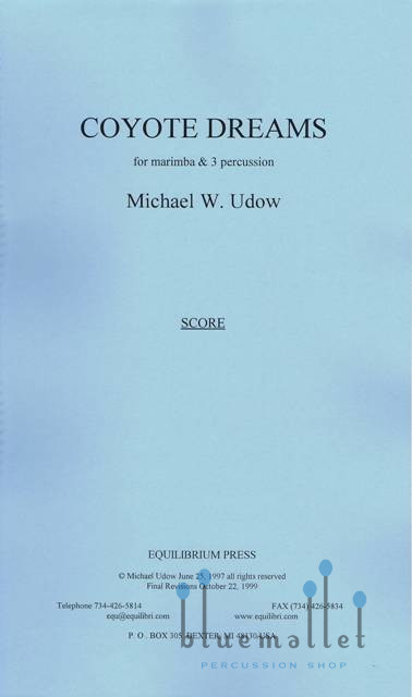Udow , Michael - Coyote Dreams for Marimba and 3 Percussion (スコア・パート譜セット)