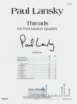 Lansky , Paul - Threads for Percussion Quartet (スコアのみ)