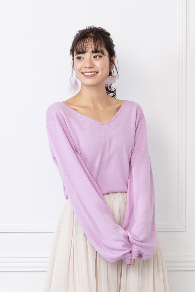 ドゥロワー ラベンダー 長袖ニット　1 ロングスリーブVネックニット/ラベンダー