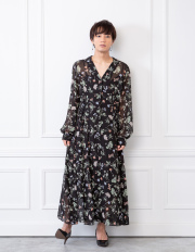 花柄シャツワンピース/ブラック