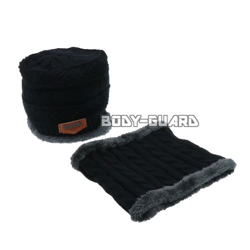 ニット帽&ネックウォーマー　all-match　2点セット　ブラック