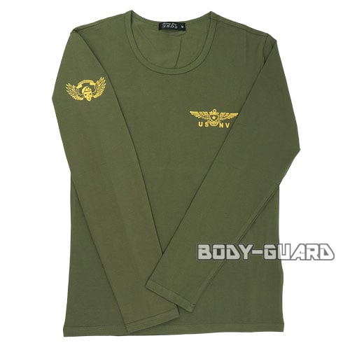 ミリタリーTシャツ　USNV　長袖　カーキ　XL【ゆうパケット送料無料】