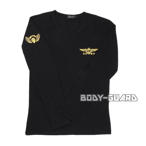ミリタリーTシャツ　USNV　長袖　ブラック　XL【ゆうパケット送料無料】