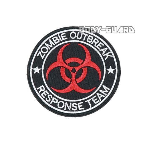 円形ワッペン　「ZOMBIE　OUTBREAK」　ホワイトライン
