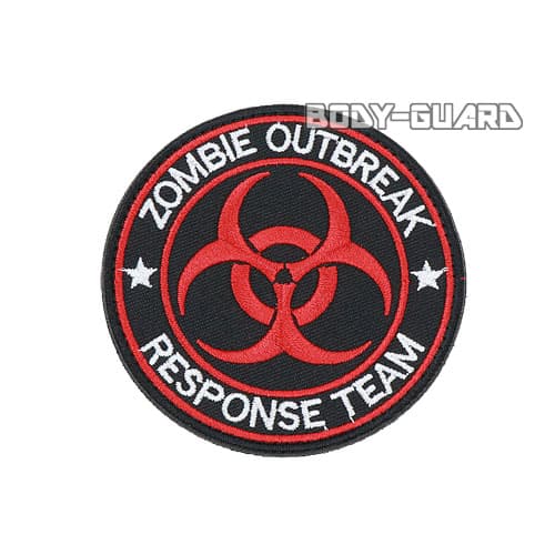 円形ワッペン　「ZOMBIE　OUTBREAK」　レッドライン【ゆうパケット送料無料】