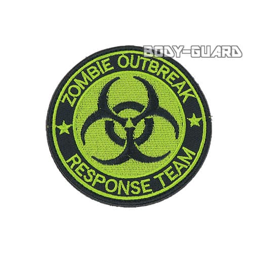 円形ワッペン　「ZOMBIE　OUTBREAK」　カーキ【ゆうパケット送料無料】