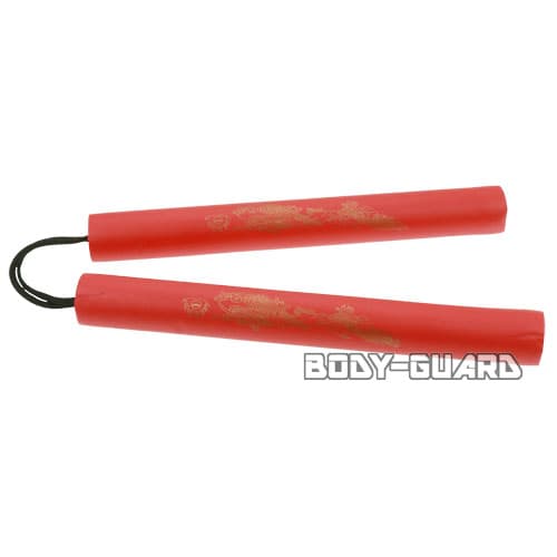 カラースポンジヌンチャク　龍柄　レッド　紐タイプ