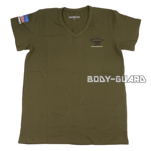 VネックTシャツ　カーキ　L