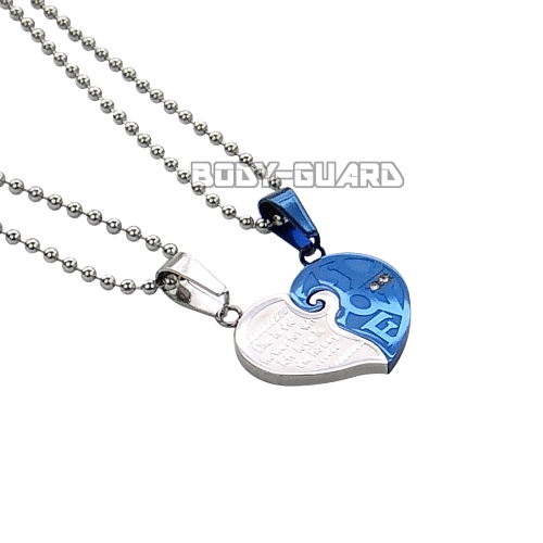 ハートペアネックレス　ハーフ&ハーフ　シルバー・ブルー【ゆうパケット送料無料】