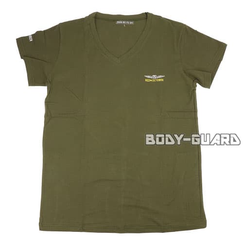 VネックTシャツ　RED　OCTOBER　カーキ　L