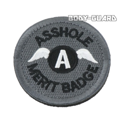 ASSHOLE MERIT BADGE　円形ワッペン　ブラック×グレー【ゆうパケット送料無料】