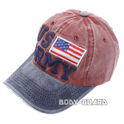 USARMY　国旗付き　キャップ　ネイビー×ボルドー