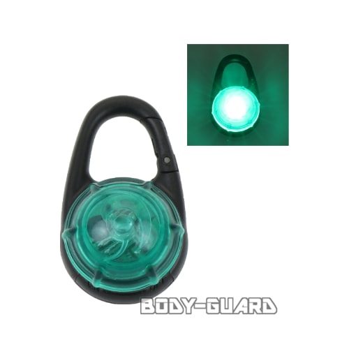 ペットにも使えるLEDライトカラビナタイプ　電池式　グリーン