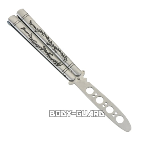 トレーニング用バタフライナイフ　龍　シルバー【ゆうパケット送料無料】