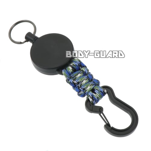 パラコード　カラビナリールキーホルダー　ブルー迷彩