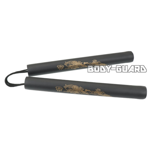 カラースポンジヌンチャク　龍柄　ブラック　紐タイプ