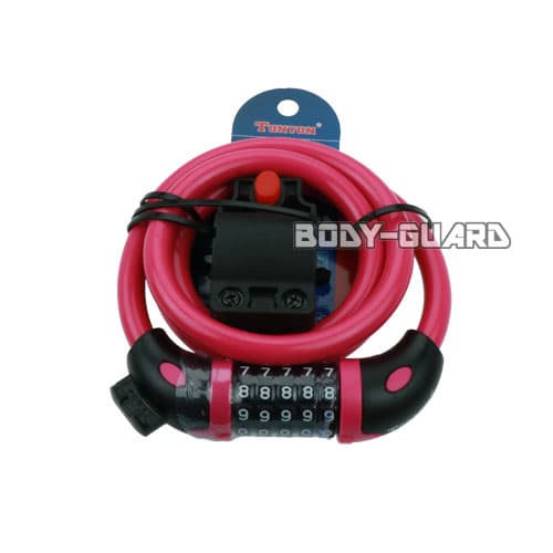 盗難防止　ワイヤーロック　ダイヤル式　5桁　ピンク