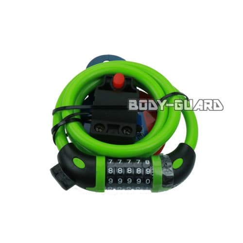 盗難防止　ワイヤーロック　ダイヤル式　5桁　グリーン