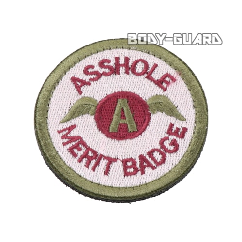 ASSHOLE MERIT BADGE　円形ワッペン　ピンク×カーキ【ゆうパケット送料無料】