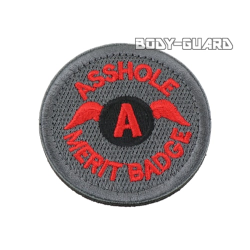 ASSHOLE MERIT BADGE　円形ワッペン　レッド×グレー【ゆうパケット送料無料】