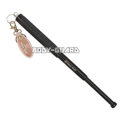 小型　スチール特殊警棒　ホワイトウルフロゴ　キーチェーン付き　ブラック
