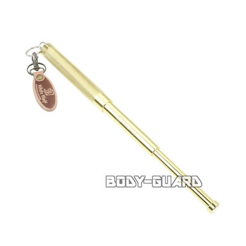 小型　スチール特殊警棒　金メッキ　ホワイトウルフロゴ　キーチェーン付