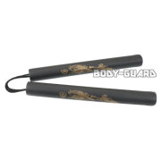 カラースポンジヌンチャク　龍柄　ブラック　紐タイプ