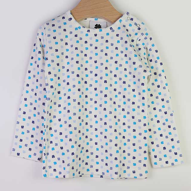 ★2025X'mas SALE!!★【セール80%OFF】HOLLY'S（ホリーズ）  長袖Tシャツ　クローバー柄　FourColor Blue 80cm       ｜ホリーズ hollys ベビー服 秋冬 長袖 Tシャツ