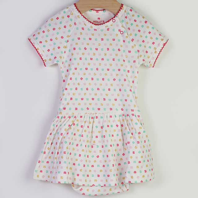 【セール80%OFF】HOLLY'S（ホリーズ）  半袖ボディドレス　クローバー柄　FourColor Pink 68cm       ｜ホリーズ hollys ベビー服 春夏 ベビースーツ　ロンパース