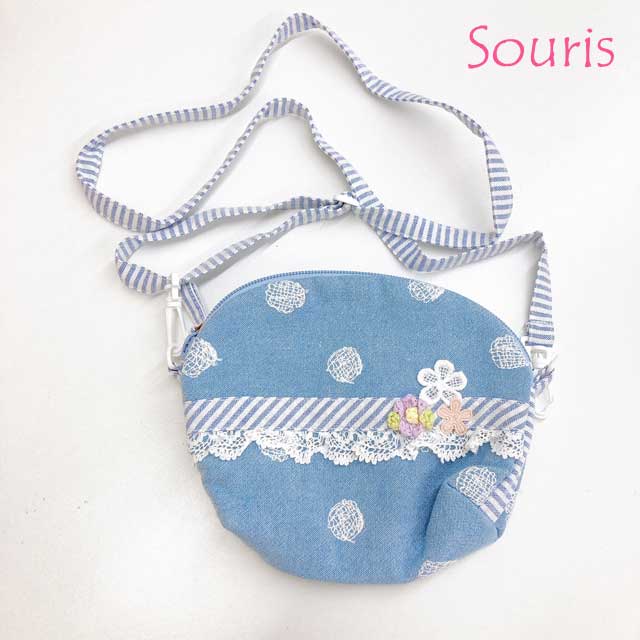 ☆SummerSale 2025☆【セール70%OFF】Souris（スーリー） 【900】ダンガリードット刺繍ポシェット　ブルー　フリーサイズ