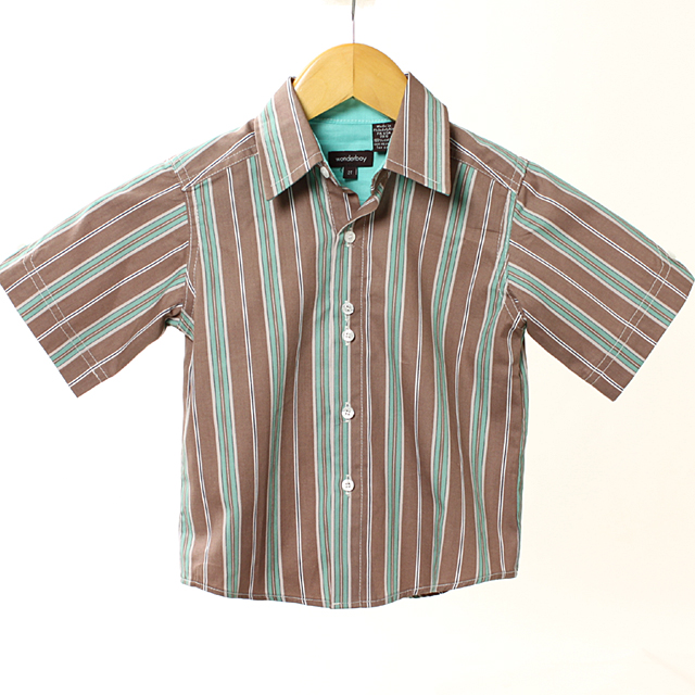 【セール80%OFF】wonderboy半袖シャツ(FirewoodStrp) 茶Ｘグリーン 3T【おまかせ配送で送料お得】